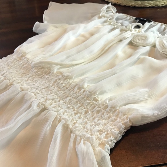 Flutter Sleeve Sheer Chic Cream Blouse Top - Picture 10 of 16